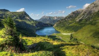 Mountains clouds landscapes nature trees wallpaper