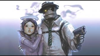 Smoking robot suit tie anime girls ani wallpaper