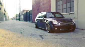 Sun cars buildings roads mini cooper black wallpaper