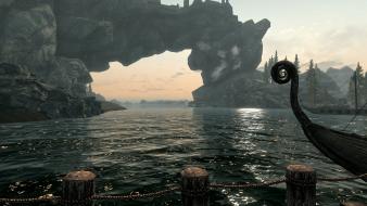 Water boats lakes the elder scrolls v: skyrim wallpaper
