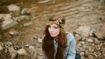 Water landscapes teen rocks green eyes bandana wallpaper