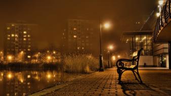 Water nature cityscapes bench wallpaper