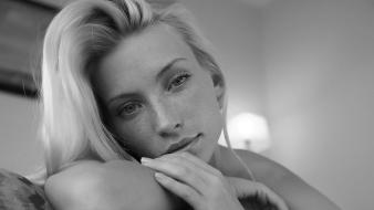 Blondes women freckles grayscale faces adele b wallpaper