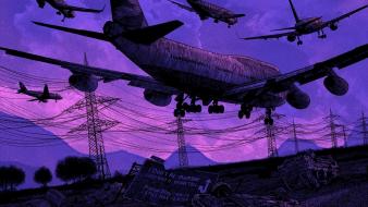 Signs purple power lines artwork daniel danger wallpaper
