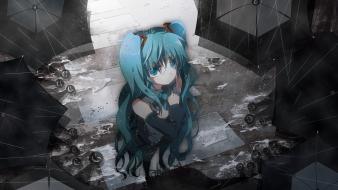 Vocaloid rain hatsune miku sad umbrellas wallpaper