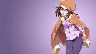 Wink hats simple background purple monogatari series wallpaper
