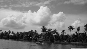 Black and white clouds nature trees lakes wallpaper