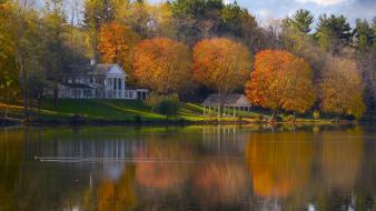 Landscapes nature lakes house wallpaper