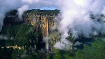 Mountains clouds landscapes nature waterfalls wallpaper