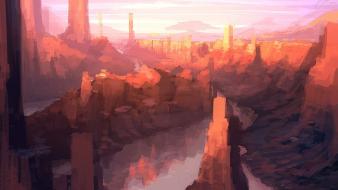 Paintings canyon real scenic digital art concept wallpaper