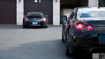 Porsche cars black jdm nissan r35 gt-r taillights wallpaper