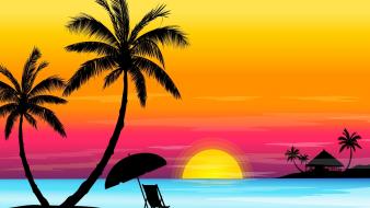 Sunset vector shadows palm trees wallpaper