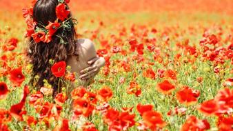 Women flowers poppies wallpaper