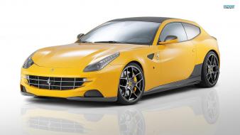 Yellow cars ferrari ff novitec rosso white background wallpaper