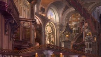 Architecture lamps books interior scenic grand piano wallpaper