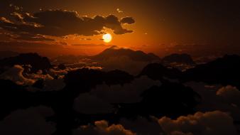 Sunset mountains clouds sun weather shadows sunlight skies wallpaper