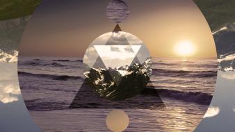 Water mountains circles artwork triangles sea wallpaper