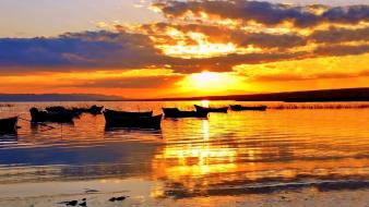 Clouds landscapes nature beach silhouette boats wallpaper