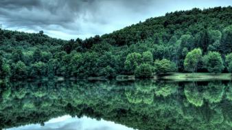 Green nature trees forest lakes skyscapes atmospheric wallpaper