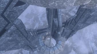 Landscapes snow futuristic architecture halo structure forerunner wallpaper