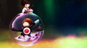 Light multicolor chibi digital art photomanipulation pokeball wallpaper