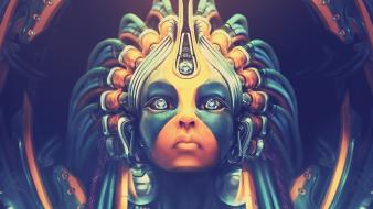 Robots futuristic zen oracle digital art faces wallpaper