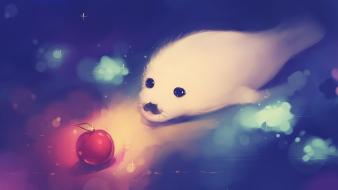 Seals digital art apples baby animals wallpaper