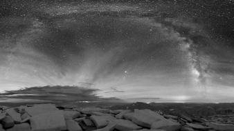 Sun stars moon milky way skyscapes wallpaper