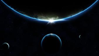 Sunrise outer space stars planets wallpaper