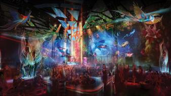 Architecture design bar lighting night club neon lounge wallpaper