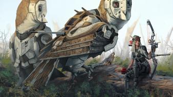 Cyborgs archers weapons owls technics warriors archer wallpaper
