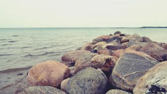 Water rocks lakes gloomy wallpaper