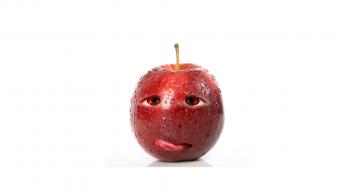 Apples digital art fruits funny red wallpaper