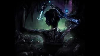 Brunettes dark digital art dragons fantasy wallpaper