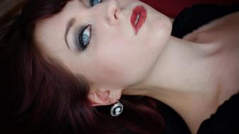 Earrings gray eyes green lying down pale skin wallpaper