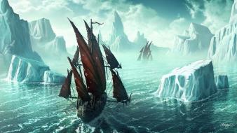 Ice mountain boats wallpaper