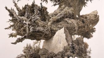 Manubu ikeda artwork drawings landscapes rocks wallpaper