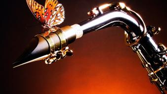Saxophones simple background butterflies wallpaper