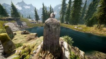 Scrolls v: skyrim grass nature statues trees wallpaper