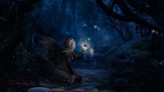 Angels artwork birds fantasy art forests wallpaper