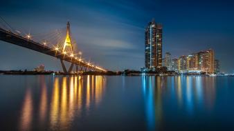 Architecture bridges buildings cityscapes reflections wallpaper