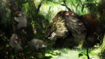 Artwork bears fantasy art owls upscaled wallpaper