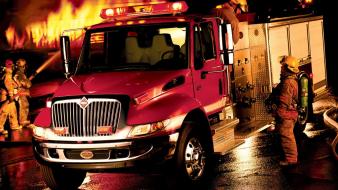 Fire firefighter night pipes trucks wallpaper