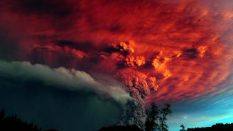 Landscapes smoke trees volcanoes wallpaper
