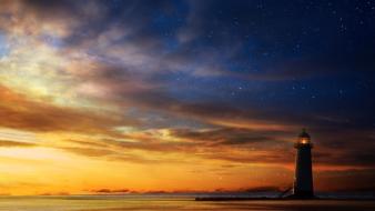 Lighthouse beach sunset wallpaper