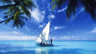 Ship on blue ocean wallpaper