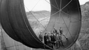Aerial view black and white construction grayscale historical wallpaper