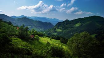Clouds landscapes mountains trees wallpaper