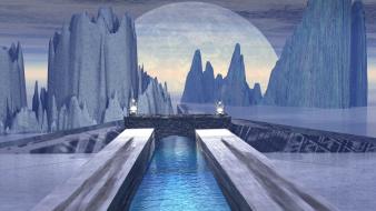 Fantastic the bridge digital art fantasy lanterns wallpaper