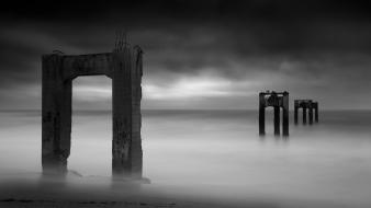 Horizon long exposure monochrome nature sea wallpaper